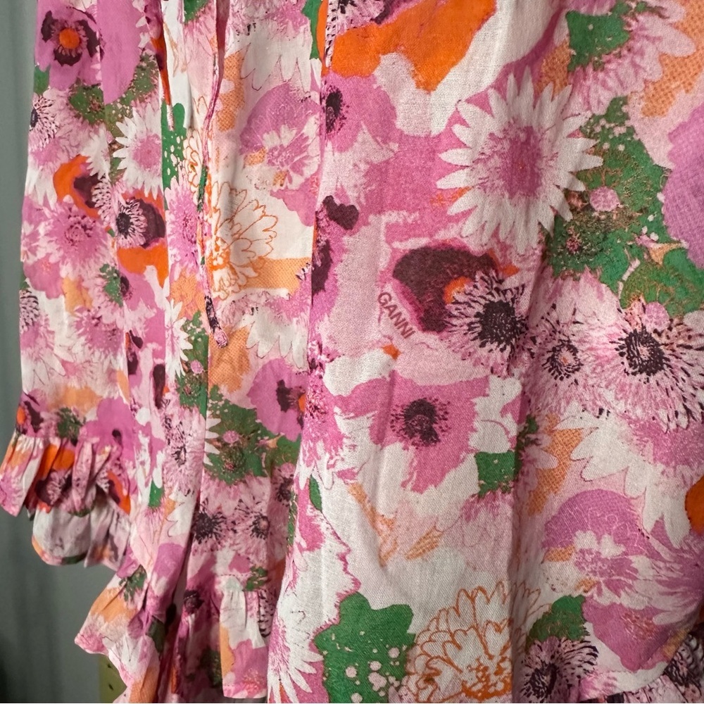 NWT GANNI 100% Organic Cotton Ruffle Shorts in Sugar Plum Size 40 / Size… - Picture 3 of 10